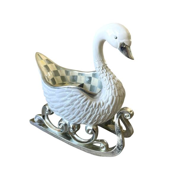 Mackenzie Childs Crystal Palace Swan Sleigh Figurine 16x15 Christmas Holiday NEW - Picture 2 of 16